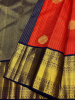 Load image into Gallery viewer, Classic Brick Orange &amp; Navy Blue 3gm Zari Bridal Elegance Kanchipuram Handloom Silk Saree SS25172
