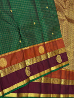 Load image into Gallery viewer, Classic Deep Green &amp; Plum Oosi Checks 2gm Zari Elegance Kanchipuram Handloom Silk Saree SS27200
