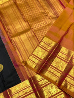 Load image into Gallery viewer, Classic Charcoal Black &amp; Mustard 2gm Zari Kanchipuram Handloom Silk Saree SS25829
