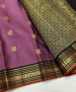 Load image into Gallery viewer, Classic Grape Creamy Mauve 1gm Zari Elegance Kanchipuram Handloom Silk Saree SS24199
