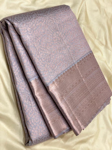 Pastel Grey 2gm Antique Zari Bridal Elegance Kanchipuram Handloom Silk Saree SS25326