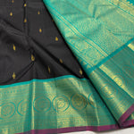Load image into Gallery viewer, Classic Charcoal Black &amp; Turquoise Green 2gm Zari Kanchipuram Handloom Silk Saree SS25636
