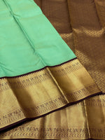 Load image into Gallery viewer, Classic Sea Green &amp; Dark Chocolate Brown 1gm Zari Vaira Oosi Checks Elegance Kanchipuram Handloom Silk Saree SS25498
