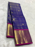 Load image into Gallery viewer, Classic Navy Blue &amp; Dark Wine Pink 2gm Zari Kanchipuram Handloom Silk Saree SS25990
