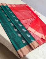 Load image into Gallery viewer, Classic Peacock Green &amp; Rose Elegance Handloom Soft Silk Saree SS26563

