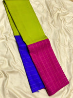 Load image into Gallery viewer, Classic Tricolour Spring Green Pink &amp; Blue Elegance Kanchipuram Handloom Silk Saree SS27166
