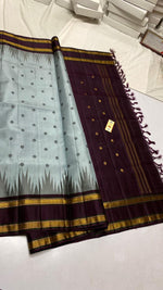 Load image into Gallery viewer, Classic Ice Grey &amp; Coffee Brown Korvai Kanchipuram Handloom Silk Saree SS25883
