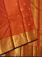 Load image into Gallery viewer, Classic Burnt Orange &amp; Charcoal Black 2gm Zari Elegance Kanchipuram Handloom Silk Saree SS27081
