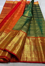 Load image into Gallery viewer, Classic Deep Green &amp; Orange 3gm Zari Elegance Kanchipuram Handloom Silk Saree SS27256
