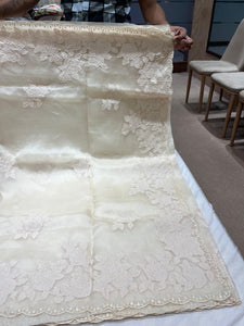 Classic Cream Applique Elegance Organza Silk Saree SS25257