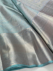 Classic Sky Blue 2gm Zari Elegance Kanchipuram Handloom Silk Saree SS24599