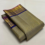 Load image into Gallery viewer, Classic Antique Sand Beige &amp; Royal Blue 1gm Zari Bridal Elegance Kanchipuram Handloom Silk Saree SS23793
