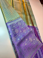 Load image into Gallery viewer, Classic Light Green &amp; Lavender 4D Handmade Brocade Meenakari Designed Bridal Elegance Kanchipuram Handloom Silk Saree SS25406
