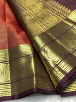 Load image into Gallery viewer, Classic Burnt Orange &amp; Espresso Brown 2gm Zari Elegance Kanchipuram Handloom Silk Saree SS27032
