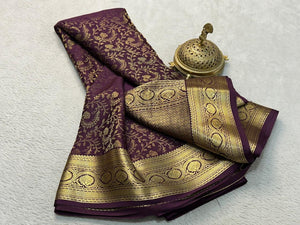 Classic Plum Brocade Elegance Mysore Silk Saree SS23903