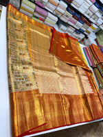 Load image into Gallery viewer, Classic Golden Cream &amp; Scarlet Red Meenakari Bridal Elegance Kanchipuram Handloom Silk Saree SS26905
