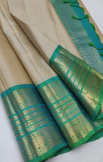 Load image into Gallery viewer, Classic Beige &amp; Spring Green Elegance Handloom Soft Silk Saree SS27011
