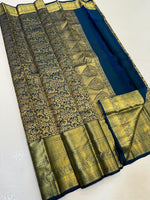 Load image into Gallery viewer, Prussian Blue Elegance Kanchipuram Handloom Silk Saree SS24692
