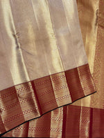 Load image into Gallery viewer, Classic Rose Gold &amp; Garnet Red Diagonal Rectangular Design Brocade 2gm Zari Bridal Elegance Kanchipuram Handloom Silk Saree SS27412
