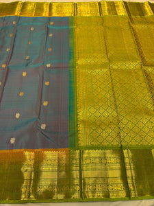 Classic Peacock Green & Olive Green 2gm Gold Zari Elegance Kanchipuram Silk Saree SS23856