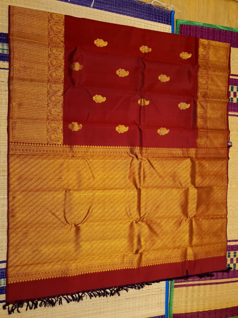 Classic Brick Red 2gm Zari Bridal Elegance Kanchipuram Handloom Silk Saree SS25917
