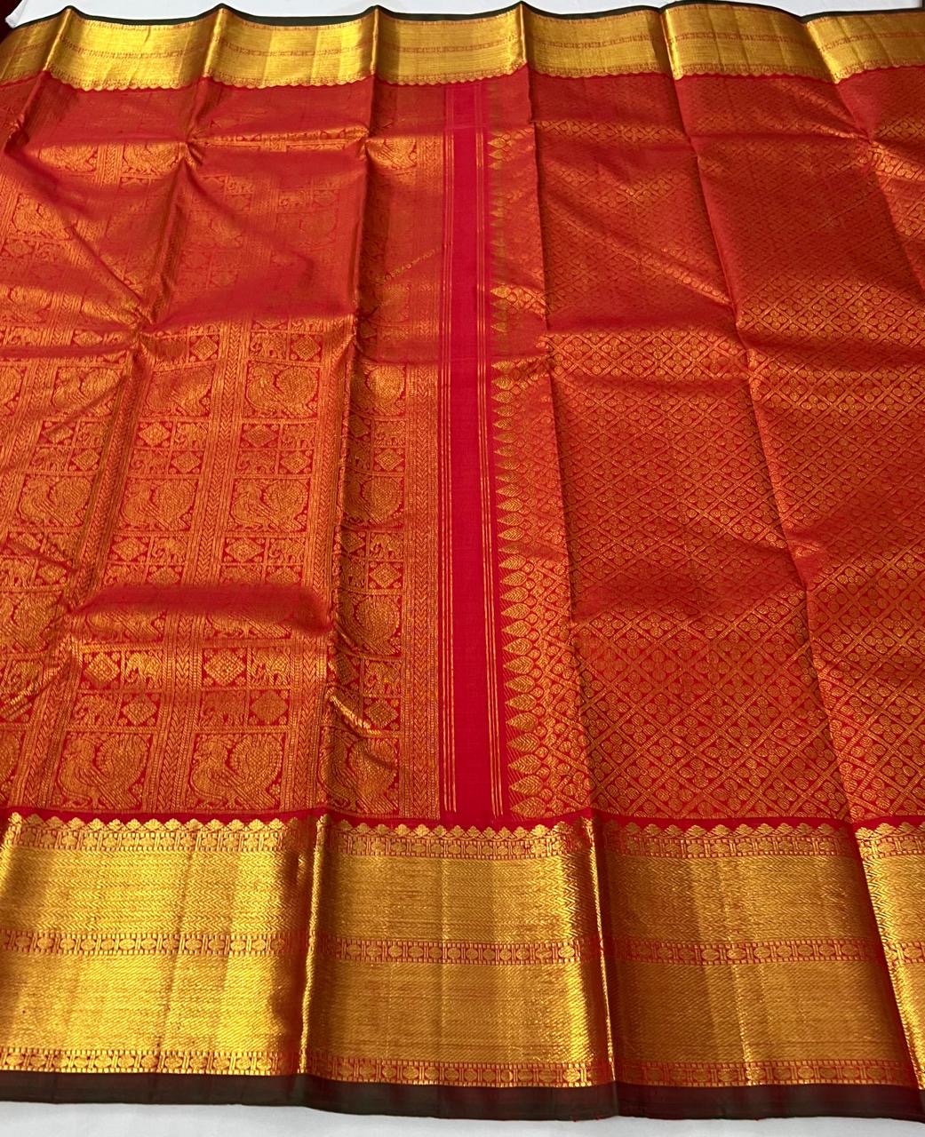 Classic Chilli Red 2gm Zari Bridal Elegance Kanchipuram Handloom Silk Saree SS24764