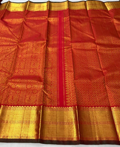 Classic Chilli Red 2gm Zari Bridal Elegance Kanchipuram Handloom Silk Saree SS24764