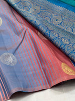 Load image into Gallery viewer, Classic Dusky Rose &amp; Azure Blue 2gm Zari Elegance Kanchipuram Handloom Silk Saree SS25236
