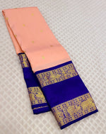 Load image into Gallery viewer, Classic Peach &amp; Royal Blue 2gm Zari Kanchipuram Handloom Silk Saree SS26191
