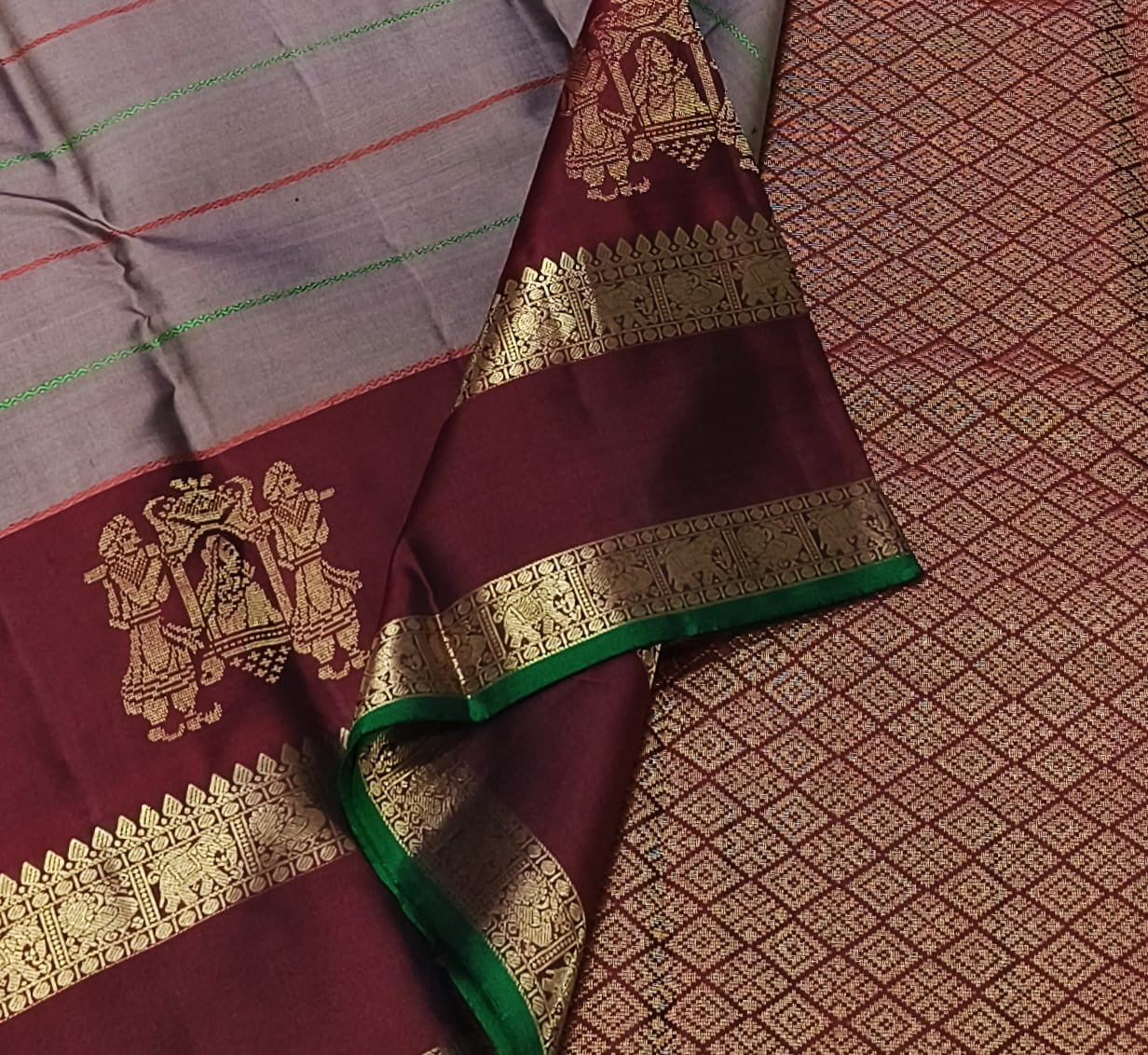 Classic Cocoa & Maroon 1gm Zari Kanchipuram Handloom Silk Saree SS25914