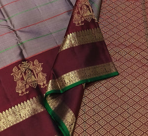 Classic Cocoa & Maroon 1gm Zari Kanchipuram Handloom Silk Saree SS25914