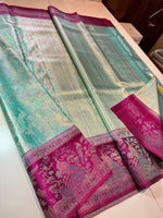 Load image into Gallery viewer, Classic Aqua &amp; Deep Pink Meenakari Bricade Bridal Elegance Kanchipuram Handloom Silk Saree SS25333
