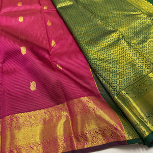 Classic Dark Pink & Green 2gm Zari Vaira Oosi Kattam Kanchipuram Handloom Silk Saree SS26060