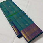 Load image into Gallery viewer, Classic  Peacock Green &amp; Violet 2gm Zari Elegance Kanchipuram Handloom Silk Saree SS28389
