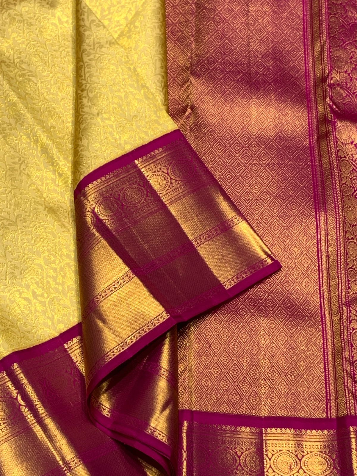 Classic Yellow & Pink 2gm Zari Bridal Elegance Kanchipuram Handloom Silk Saree SS25272