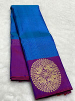 Load image into Gallery viewer, Classic Azure Blue &amp; Purple 2gm Zari Kanchipuram Handloom Silk Saree SS25816
