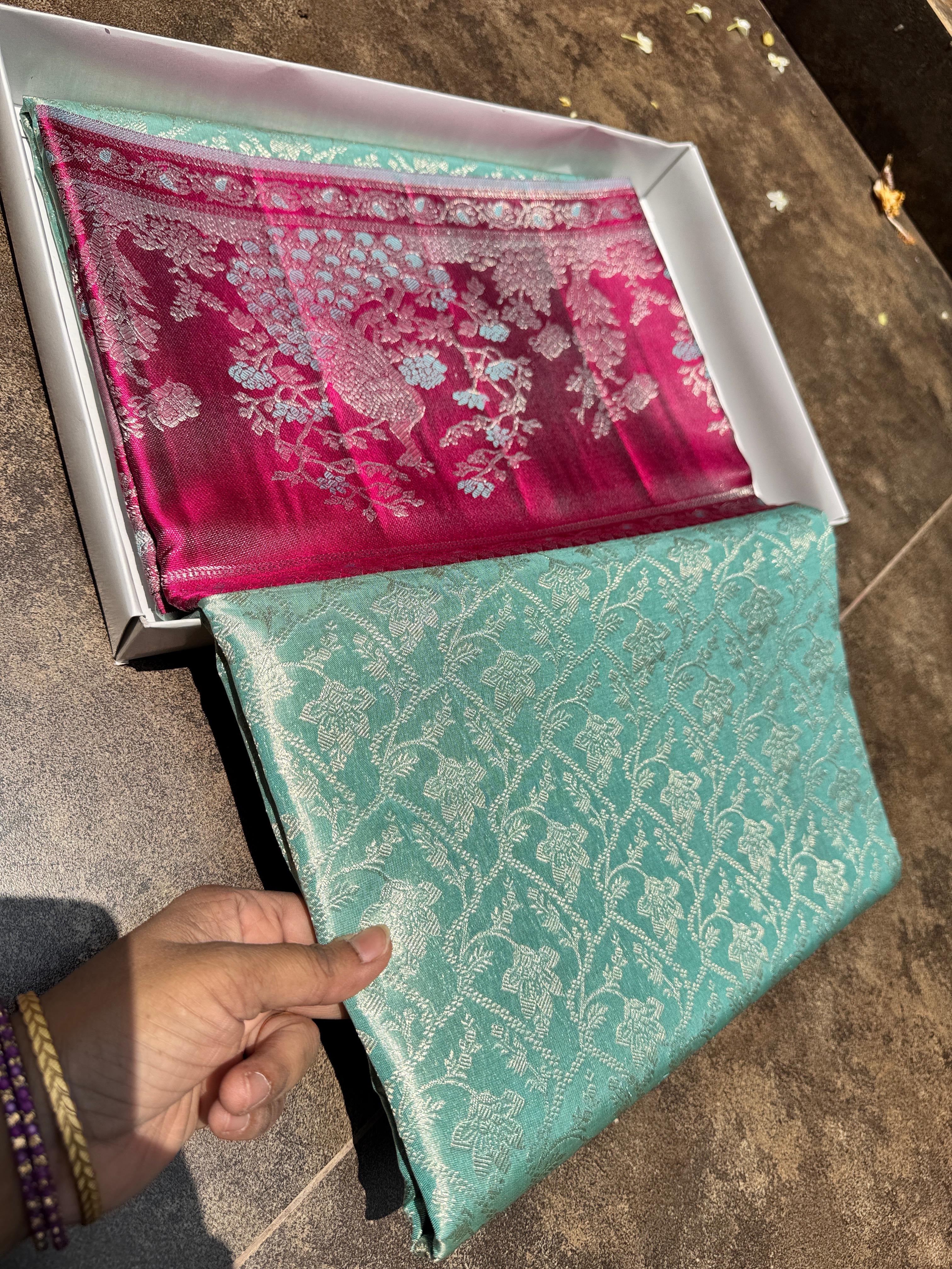 Classic Aqua & Deep Pink Meenakari Brocade Bridal Elegance Kanchipuram Handloom Silk Saree SS25334