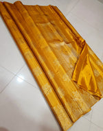 Load image into Gallery viewer, Classic Mango Yellow Vaira Oosi Bridal Elegance Kanchipuram Tissue Handloom Silk Saree SS25767
