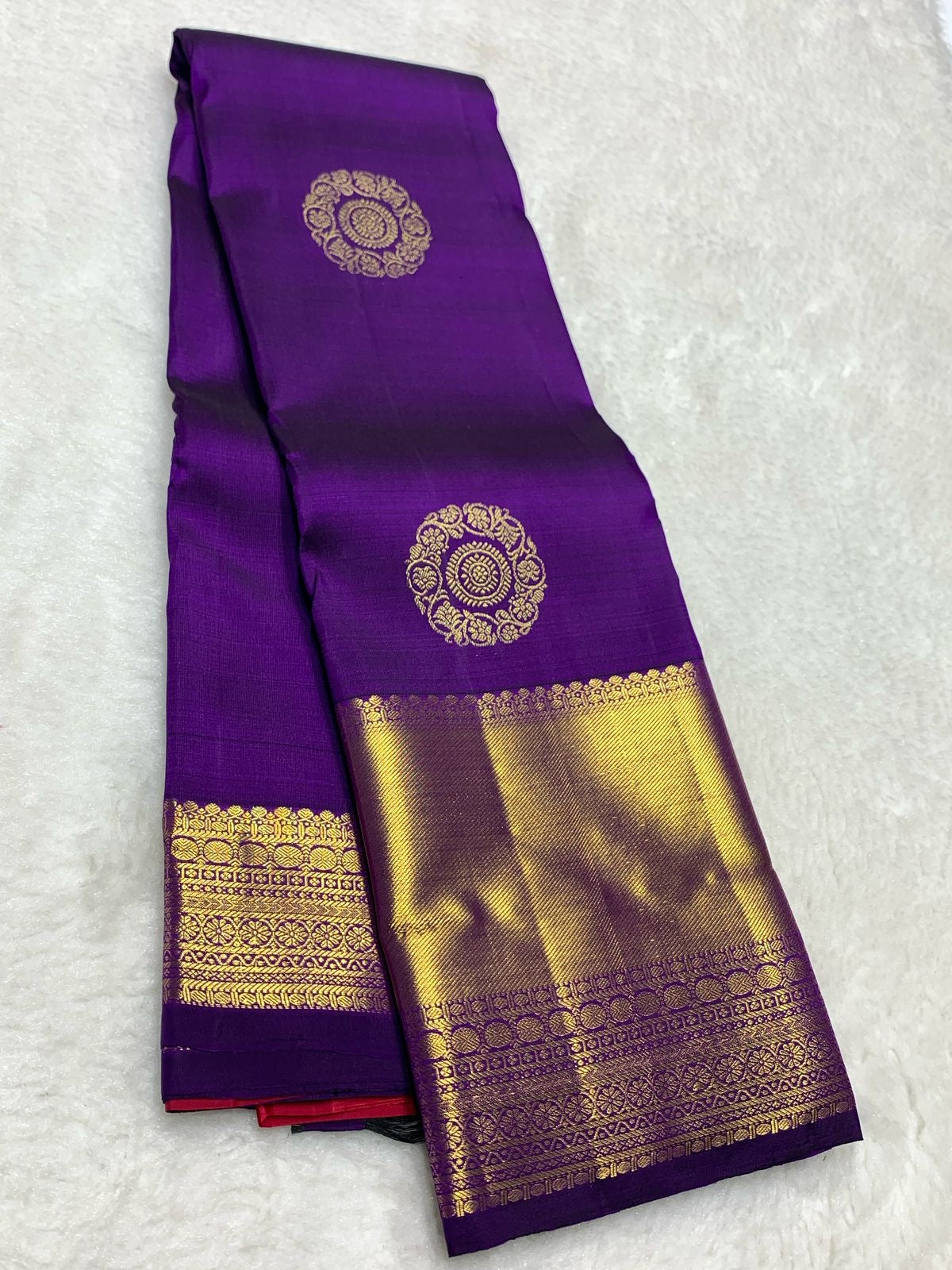 Classic Purple & Red 2gm Zari Elegance Kanchipuram Handloom Silk Saree SS24396