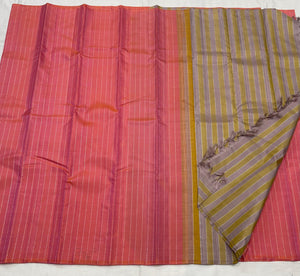 Classic Cerise Pink & Grey Cocoa Elegance Kanchipuram Handloom Silk Saree SS23634