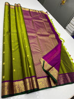 Load image into Gallery viewer, Classic Olive Green &amp; Wine Red 2gm Zari Bridal Elegance Kanchipuram Handloom Silk Saree SS24401
