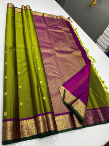 Classic Olive Green & Wine Red 2gm Zari Bridal Elegance Kanchipuram Handloom Silk Saree SS24401