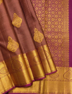 Creamy Peanut Brown Elegance Kanchipuram Handloom Silk Saree SS23483