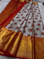 Load image into Gallery viewer, Classic Pastel Grey &amp; Chilli Red 2gm Zari Elegance Kanchipuram Handloom Silk Saree SS24634
