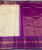 Load image into Gallery viewer, Classic Golden Cream &amp; Lavender 2gm Zari Elegance Kanchipuram Handloom Silk Saree SS27174
