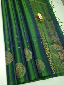 Classic Green Double Warp Elegance Handloom Soft Silk Saree SS26437