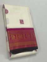 Load image into Gallery viewer, Classic Dreamy White &amp; Floral Pink 2gm Zari Elegance Kanchipuram Handloom Silk Saree SS27175
