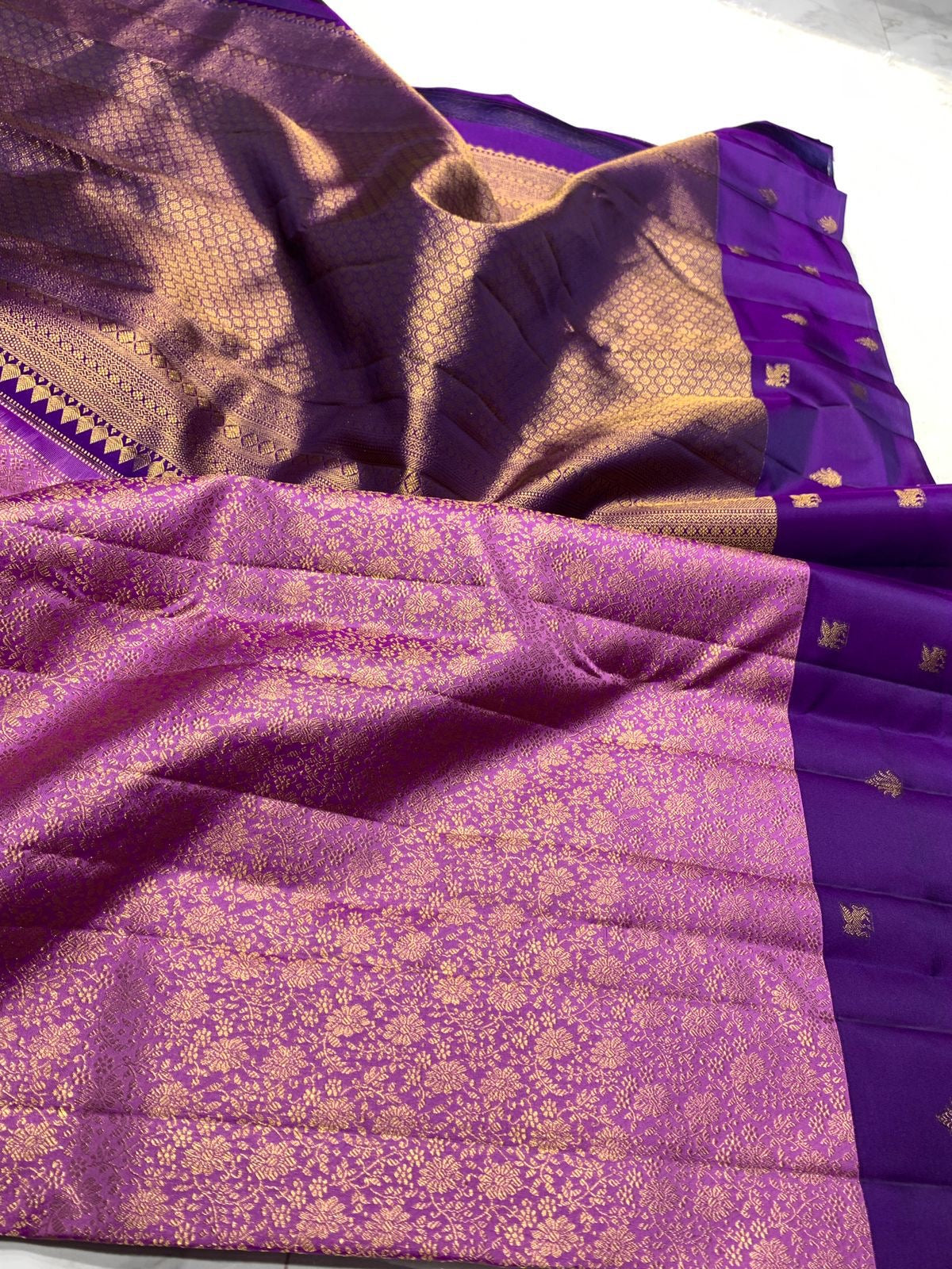 Classic Lilac Pink & Purple 2gm Zari Elegance Kanchipuram Handloom Silk Saree SS25366
