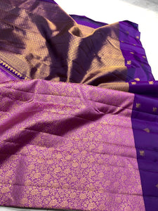 Classic Lilac Pink & Purple 2gm Zari Elegance Kanchipuram Handloom Silk Saree SS25366