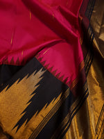 Load image into Gallery viewer, Classic Ruby Pink &amp; Charcoal Black Temple Border 2gm Zari Korvai Elegance Kanchipuram Handloom Silk Saree SS27409
